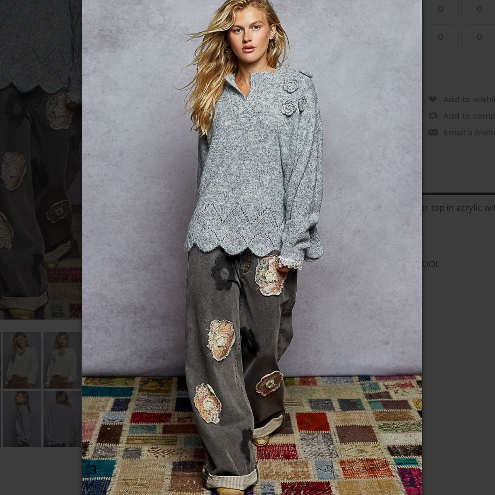 💕POL “ Kendra “ POL Handmade V-Neck Sweater with 3D Flowers and Lace Ruffle 78 - Picture 5 of 5